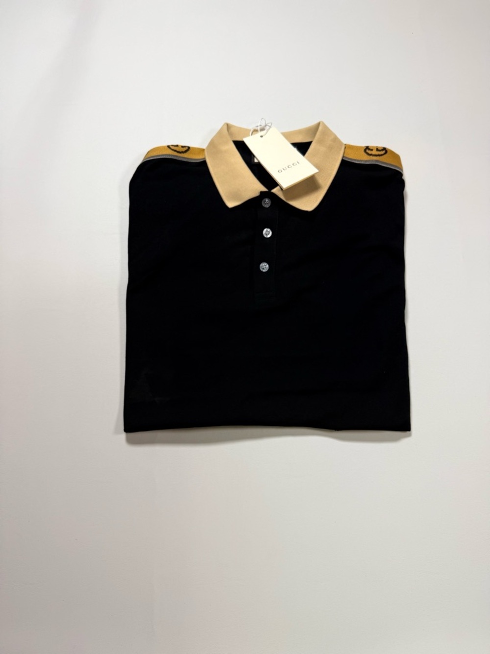 Gucci Black Polo with Beige Collar and Shoulder Trim